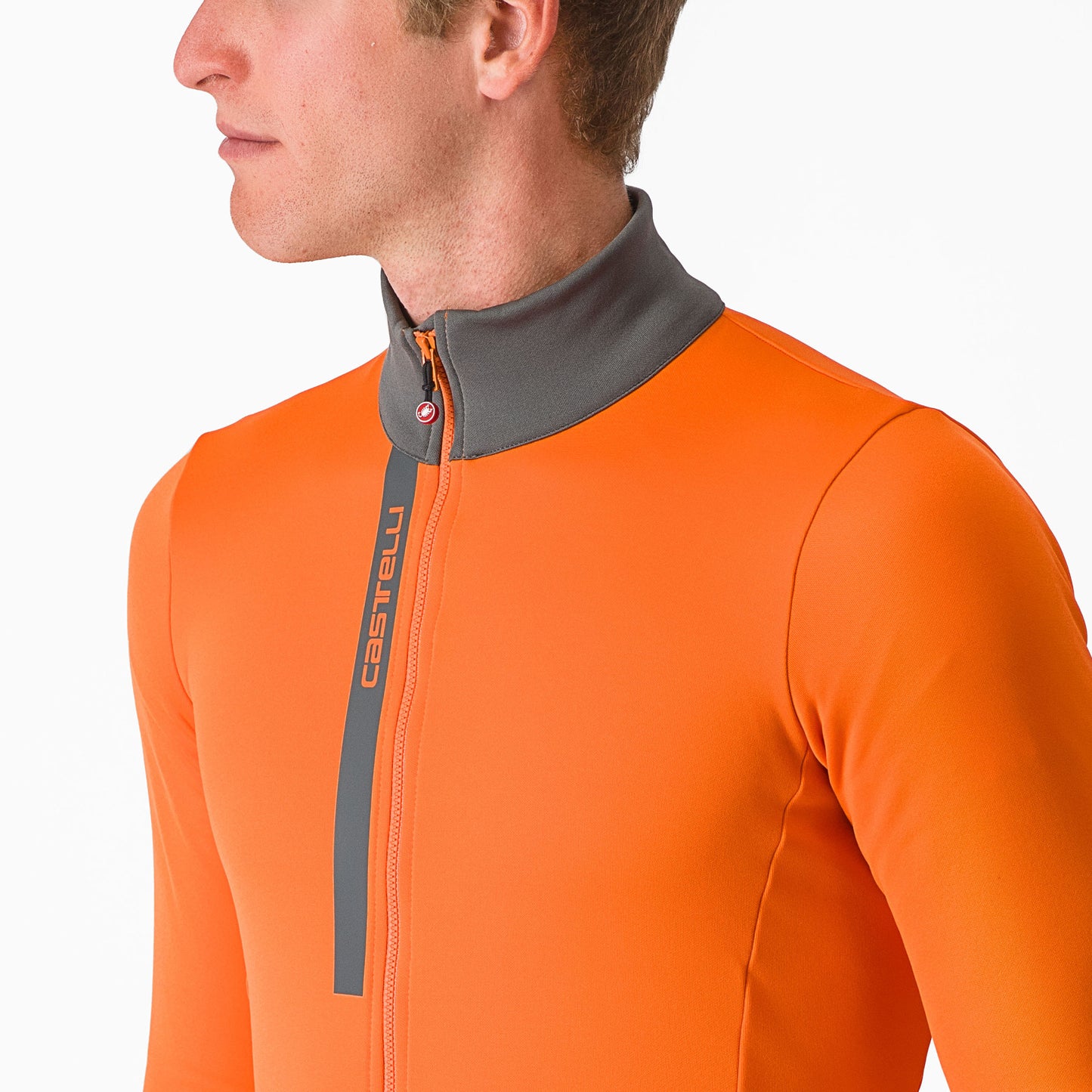 CASTELLI Entrata Thermal Jersey - Red Orange / Urban Gray